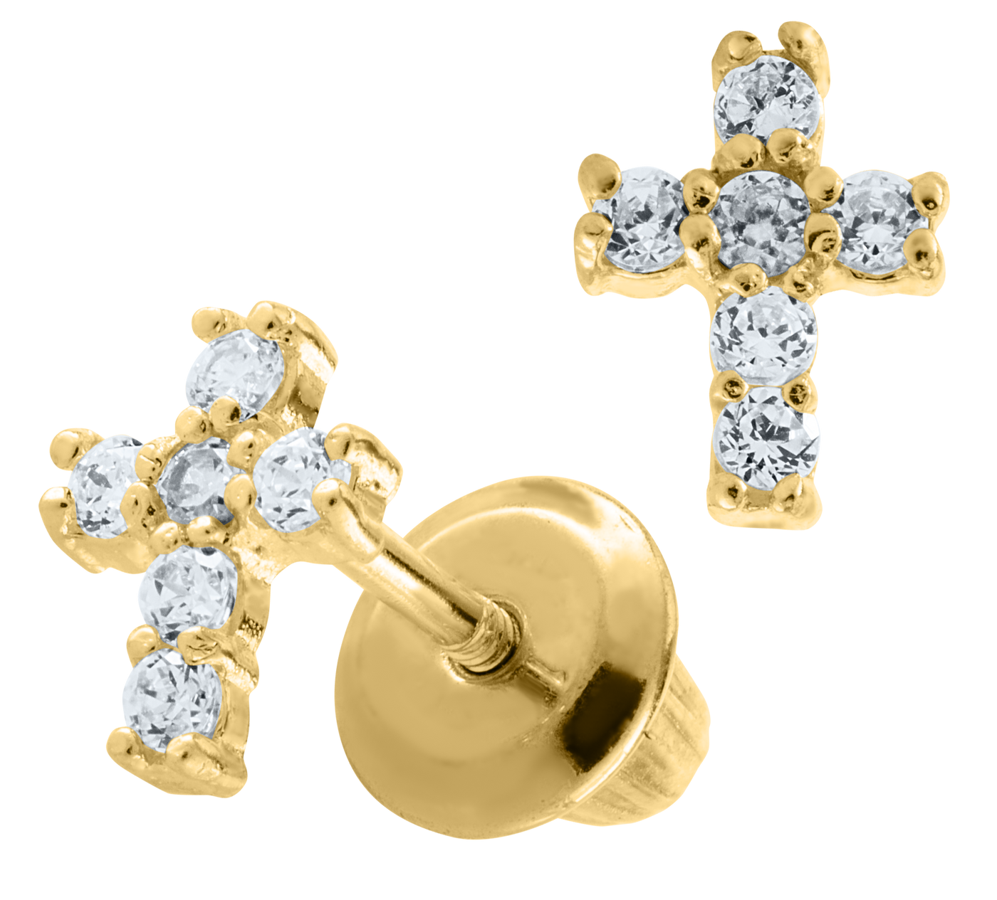 Child's CZ Cross Studs in Yellow Gold