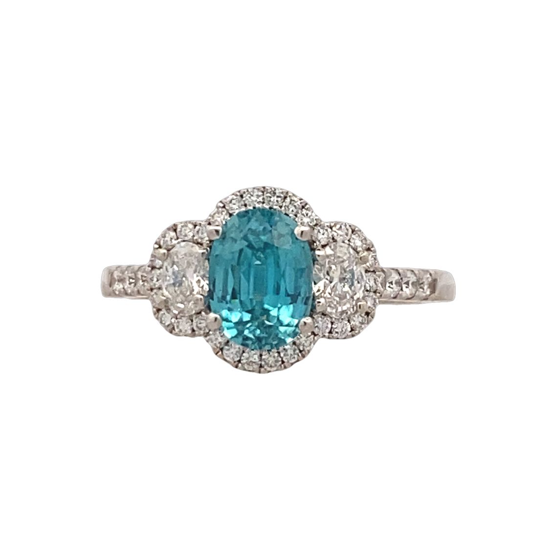 Zircon & Diamond Halo Style Ring in White Gold by Parle