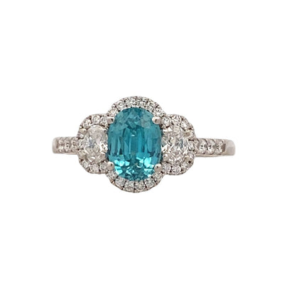 Zircon & Diamond Halo Style Ring in White Gold by Parle