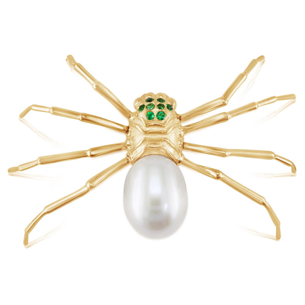 Parle Yellow Gold Whimsacal Pearl Spider Pin