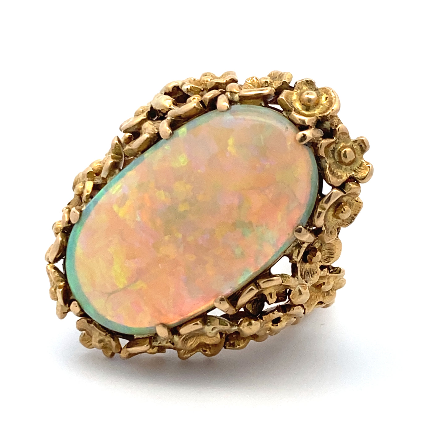 Estate Yellow Gold Opal Floral Style Ring