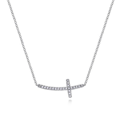 Diamond Sideways Cross Pendant in White Gold by Gabriel & Co.