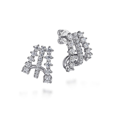 Diamond J Hoop Earrings in White Gold by Gabriel & Co.