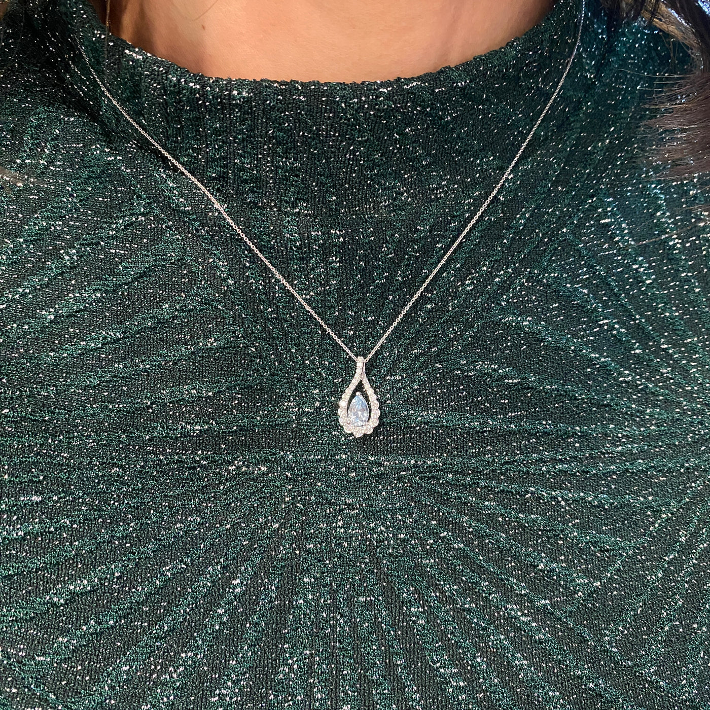 White Gold Aquamarine/Diamond Pendant CGP239W-DAQ