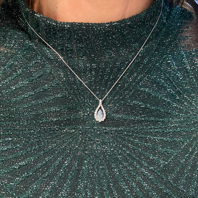 Aquamarine and Diamond Pendant in White Gold