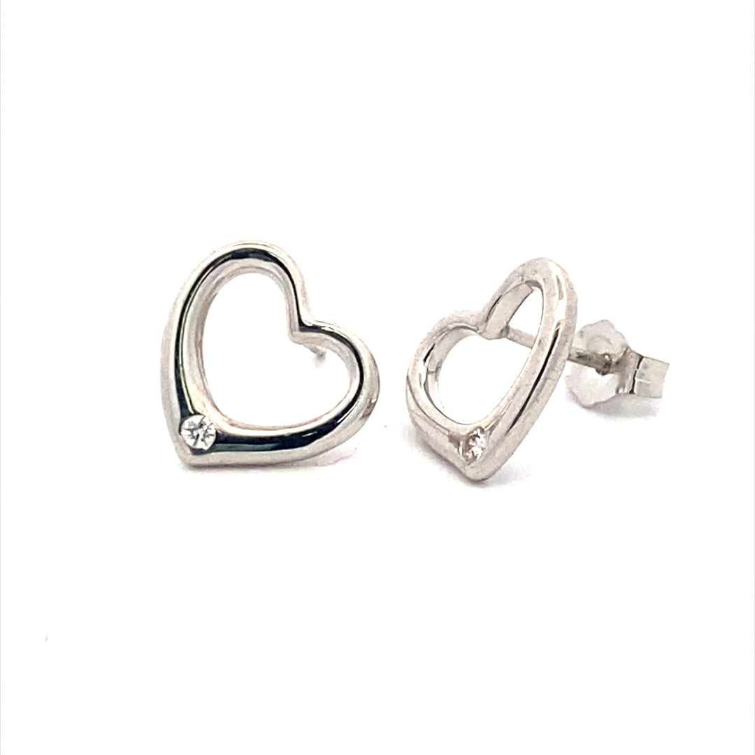 Silver Diamond Accented Heart Earrings