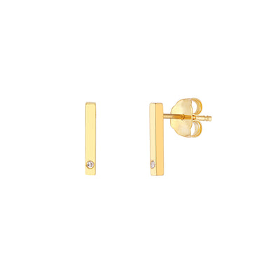 Small Diamond Vertical Bar Studs in Yellow Gold