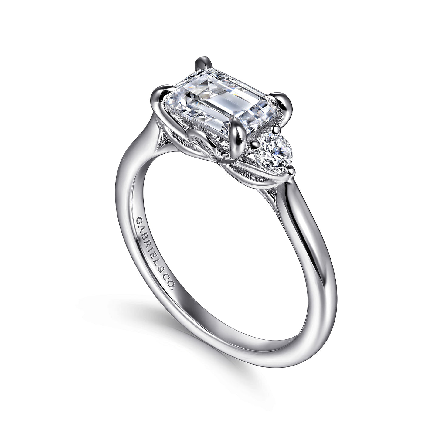 Emerald Cut Diamond Three Stone Engagement Ring in White Gold by Gabriel NY