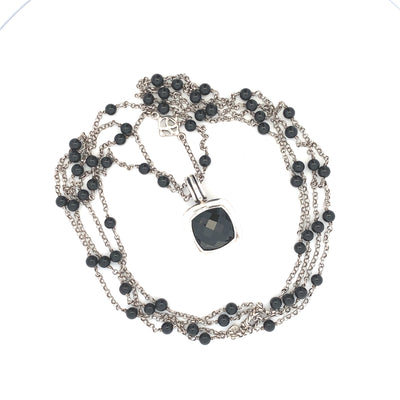 Estate David Yurman Multi Strand Onyx Beaded Necklace in Silver