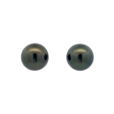 Estate White Gold Black Tahitian Pearl Stud Earrings