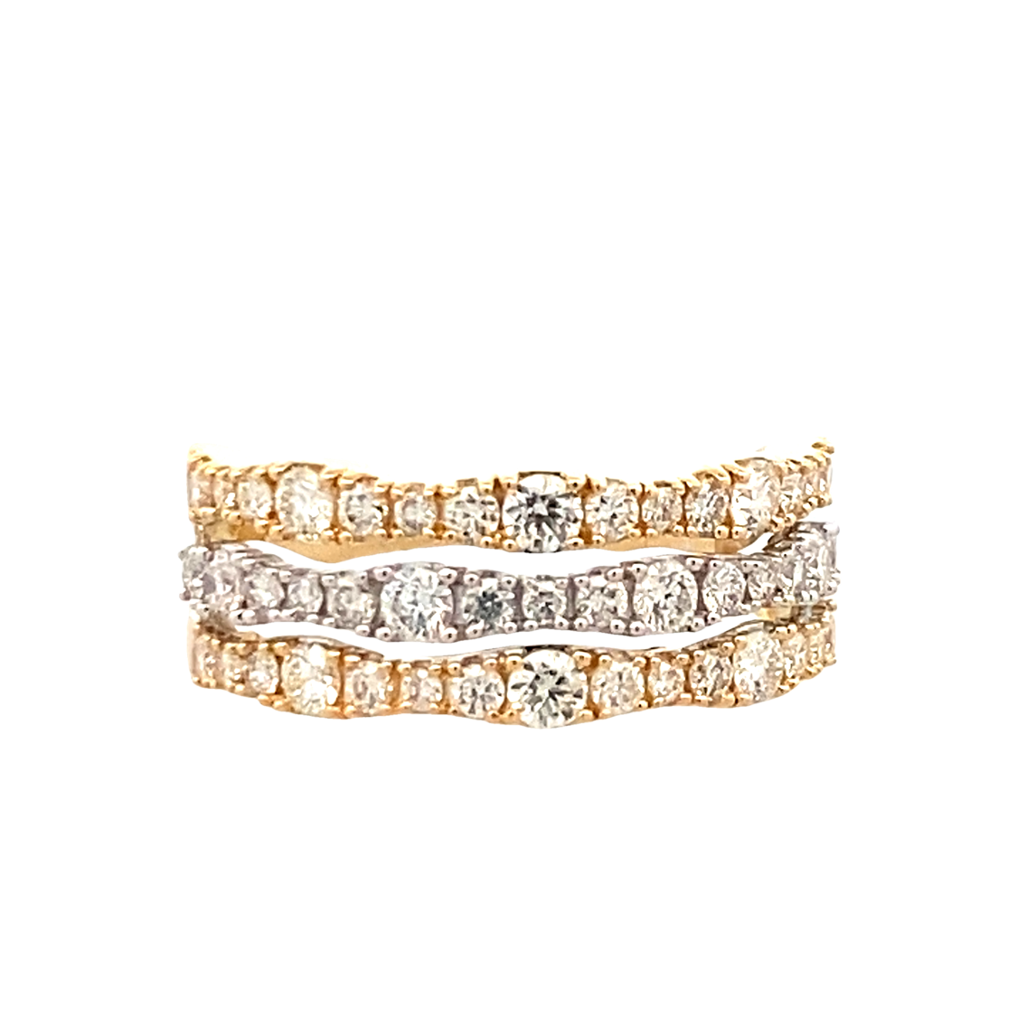 Two-Tone Diamond 3 Row Ring