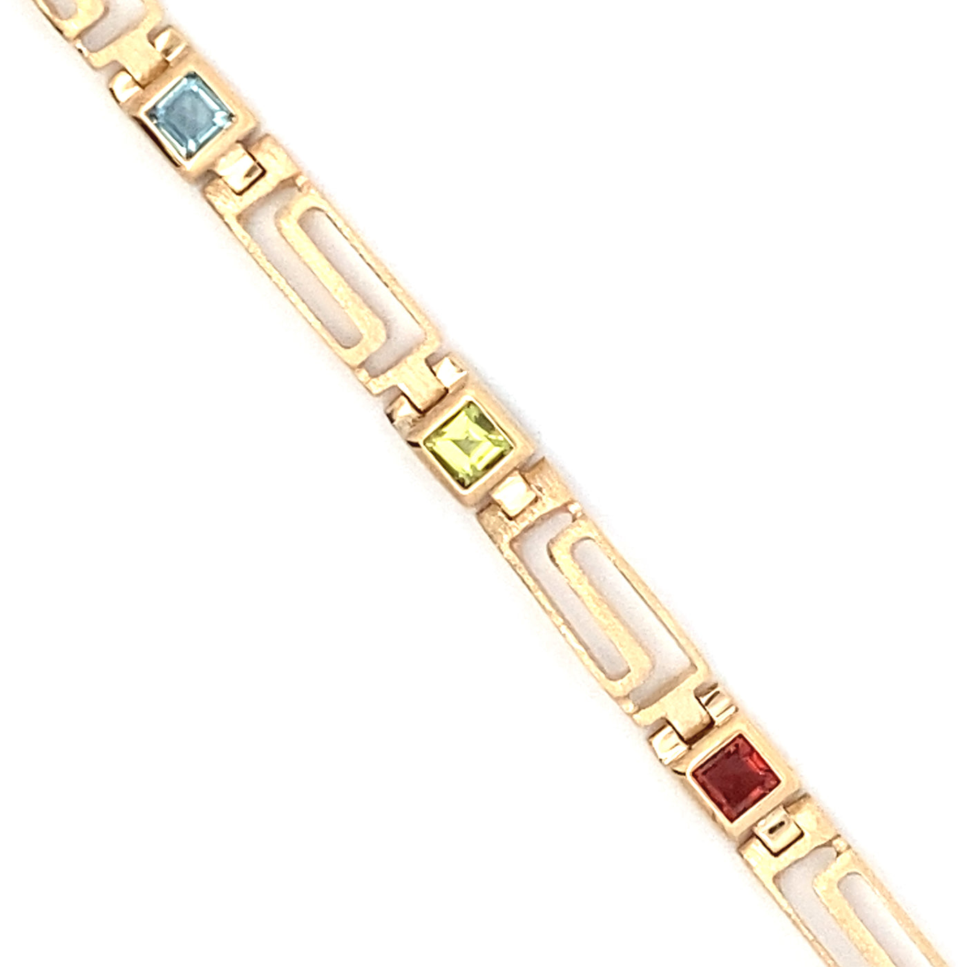 Estate Gemstone Greek Key Bracelet in Yellow Gold