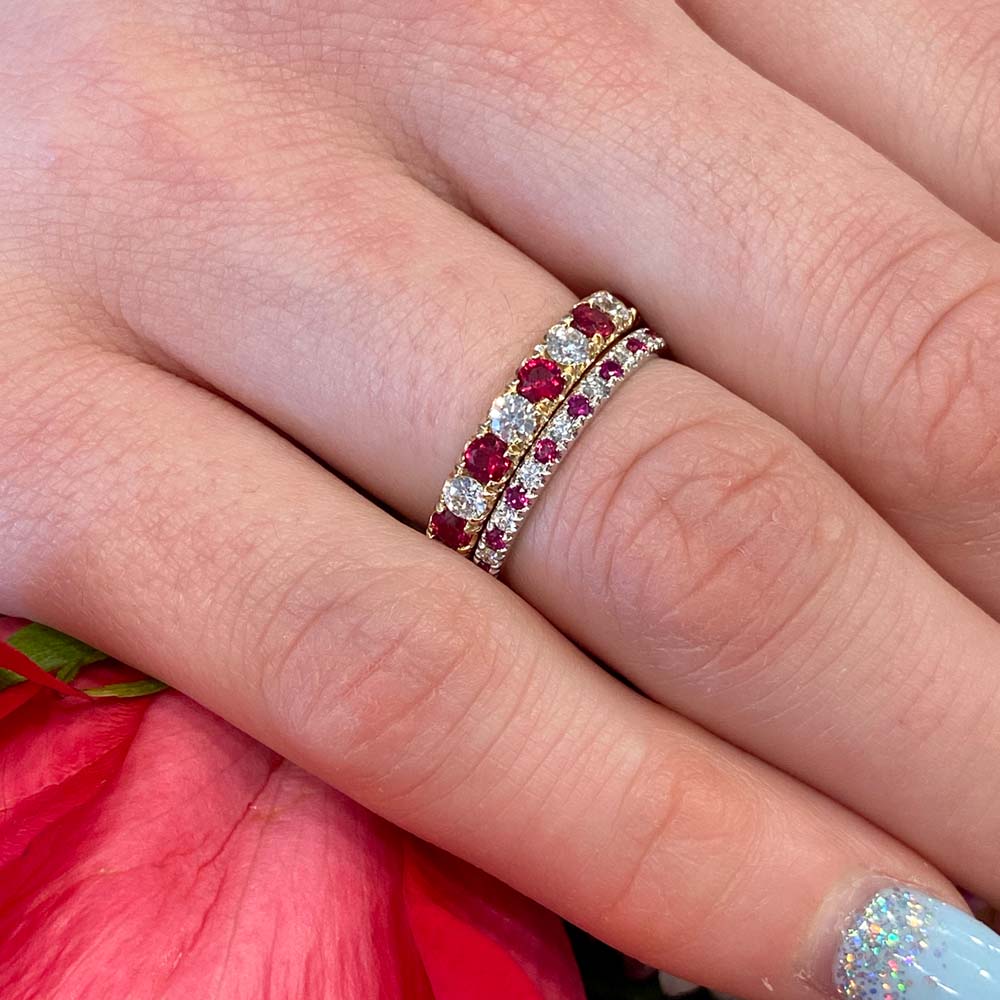 1/4ctw Ruby and Diamond Band in White Gold by B&C