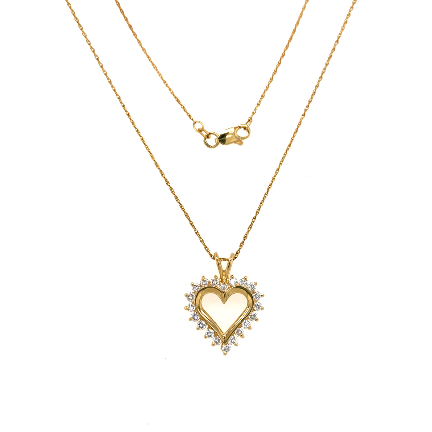 Estate Diamond Open Heart Pendant in Yellow Gold