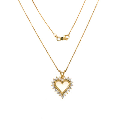 Estate Diamond Open Heart Pendant in Yellow Gold