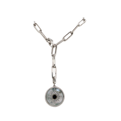 MOP Medallion Pendant with Sapphires in Silver by Gabriel NY