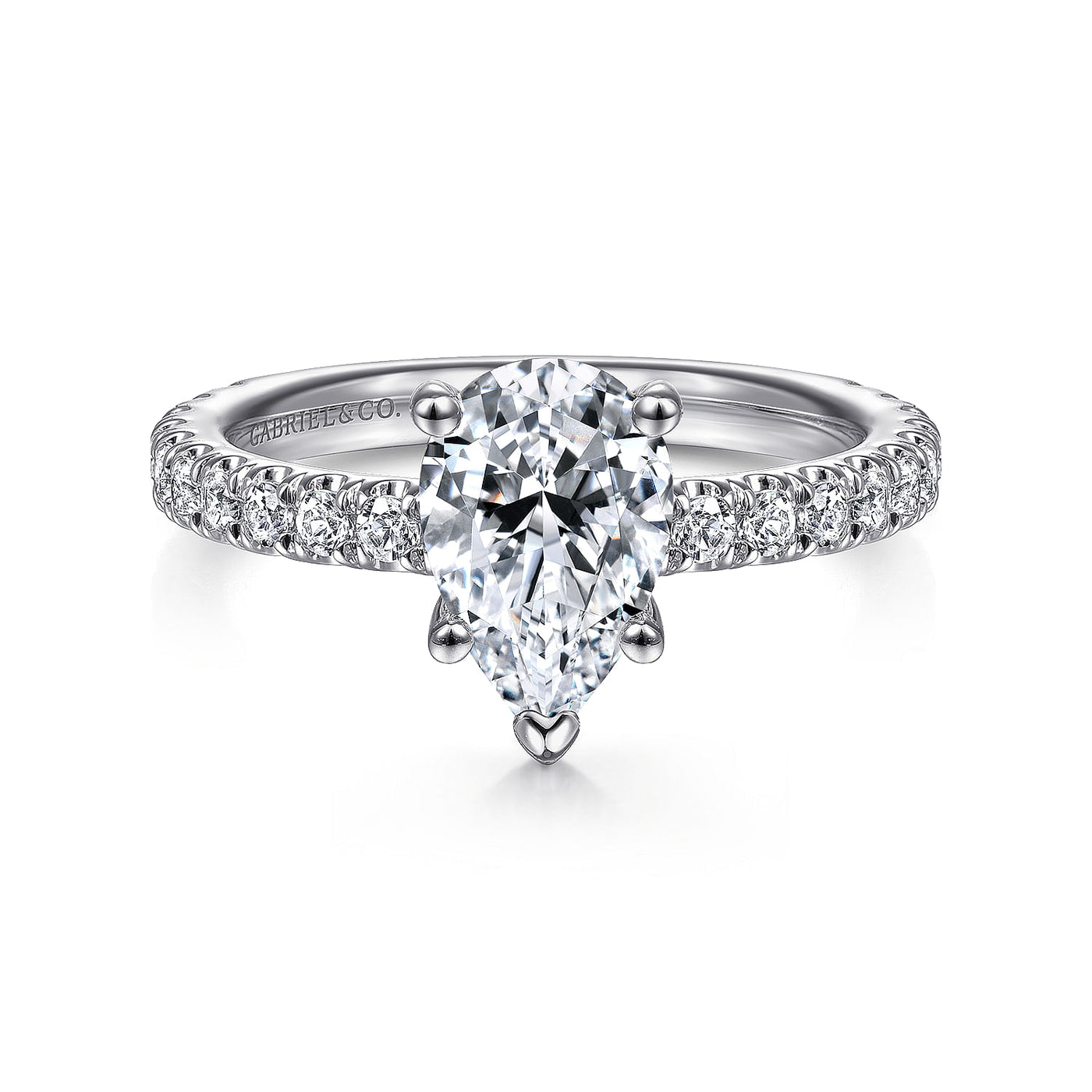 Pear Shape Diamond Side Stone Engagement Ring in White Gold by Gabriel NY