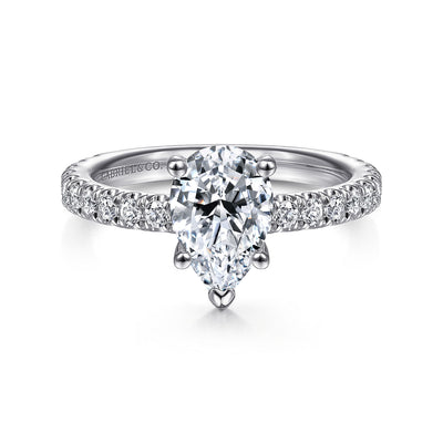 Pear Shape Diamond Side Stone Engagement Ring in White Gold by Gabriel NY