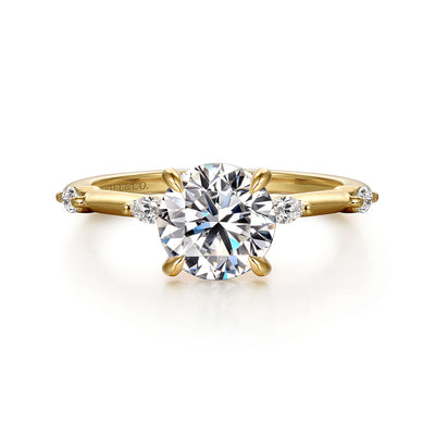 Round Diamond Side Stone Engagement Ring in Yellow Gold by Gabriel NY