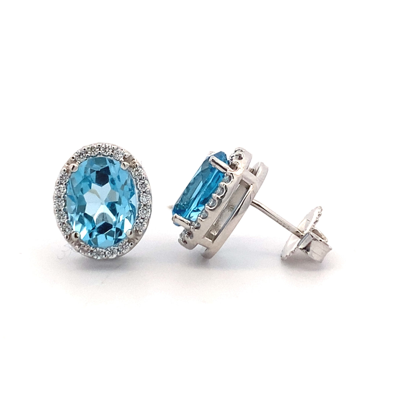 Swiss Blue Topaz and Diamond Studs in White Gold by B&C