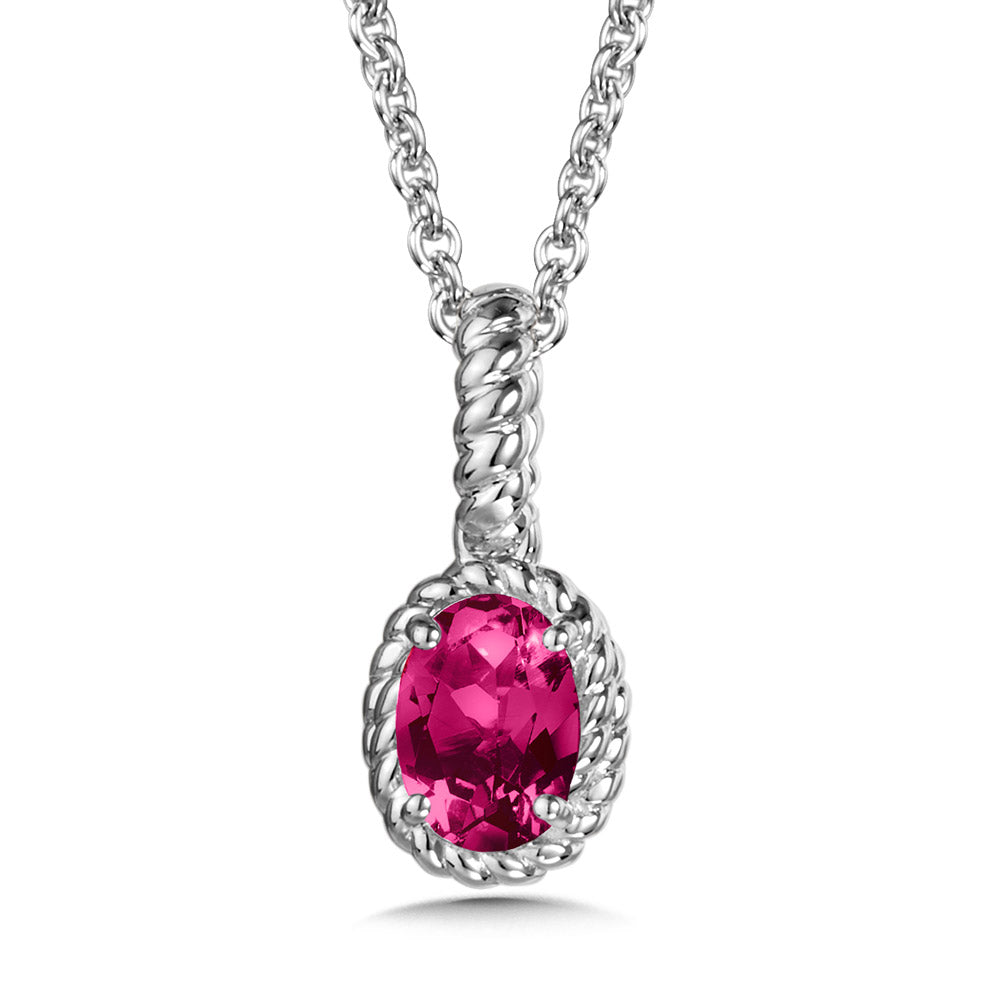 Created Ruby Halo Pendant in Silver