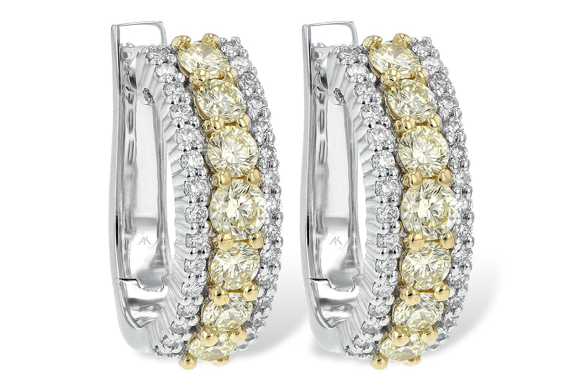 Yellow and White Diamond Huggie Earrings in White Gold by Allison Kaufman Co.