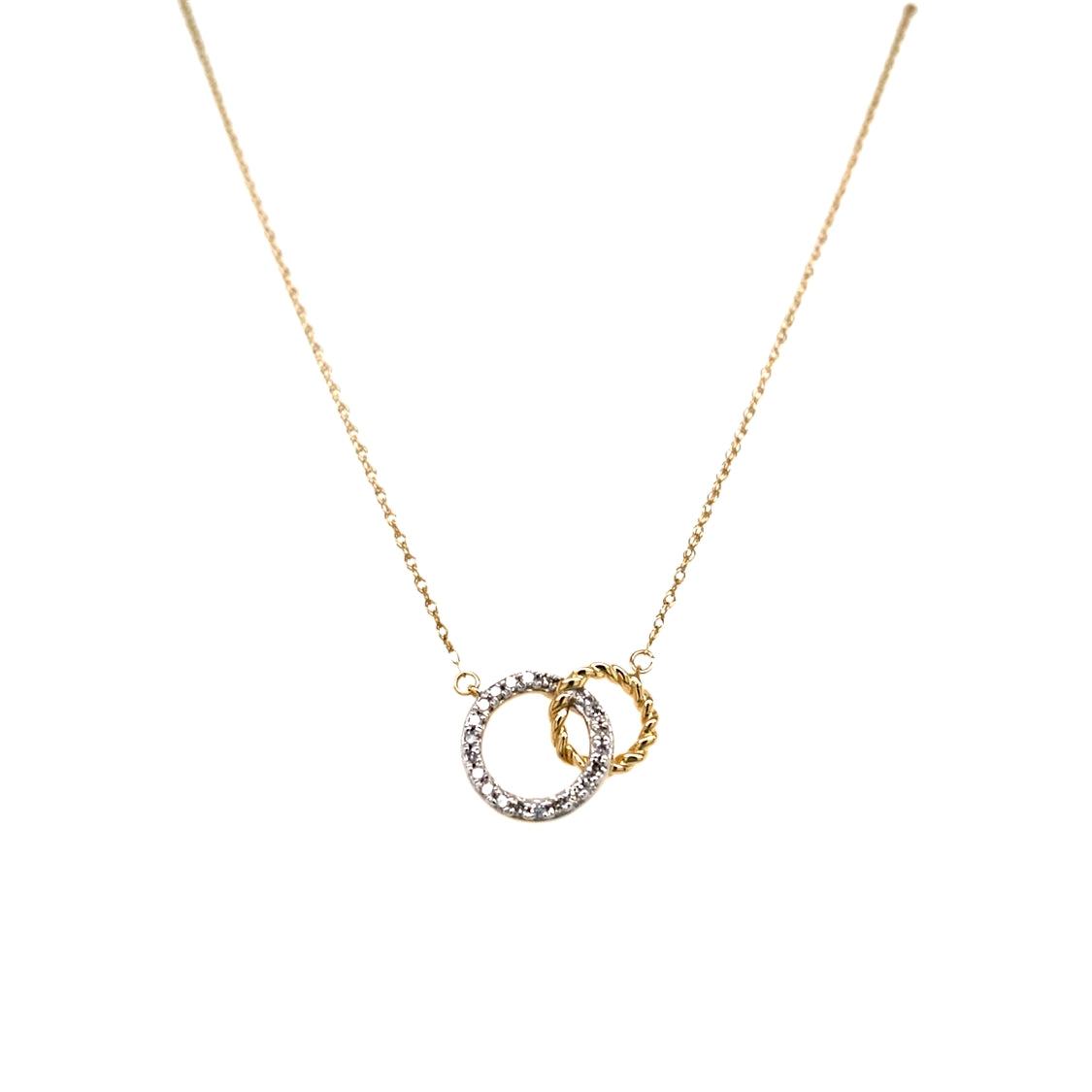 Double Circle Diamond Necklace in Yellow Gold