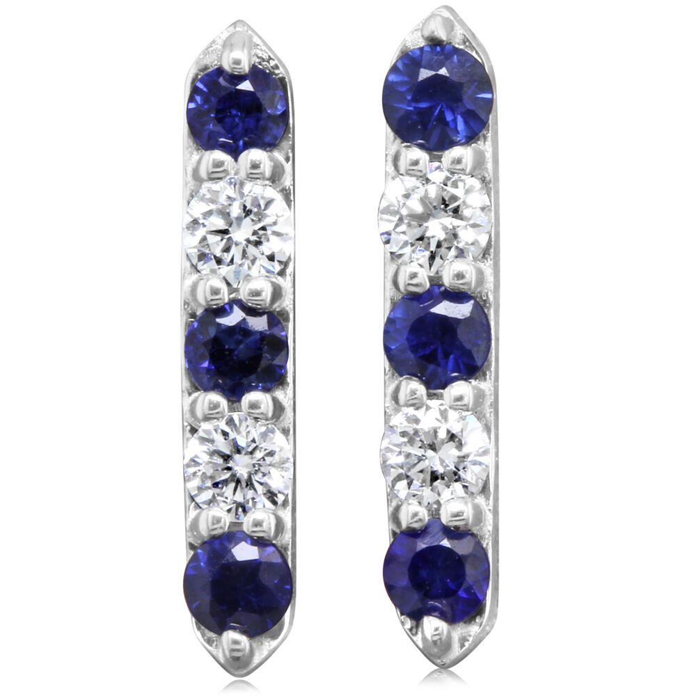 Sapphire and Diamond Bar Earrings in White Gold by Parle