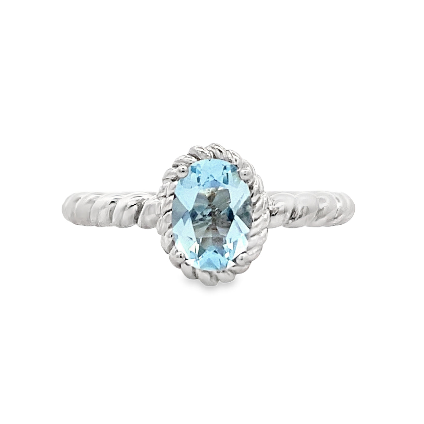 Aquamarine Halo Rope Ring in Silver