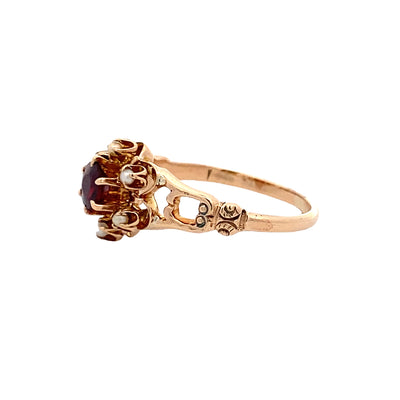 Estate Yellow Gold Garnet Vintage Inspired Ring