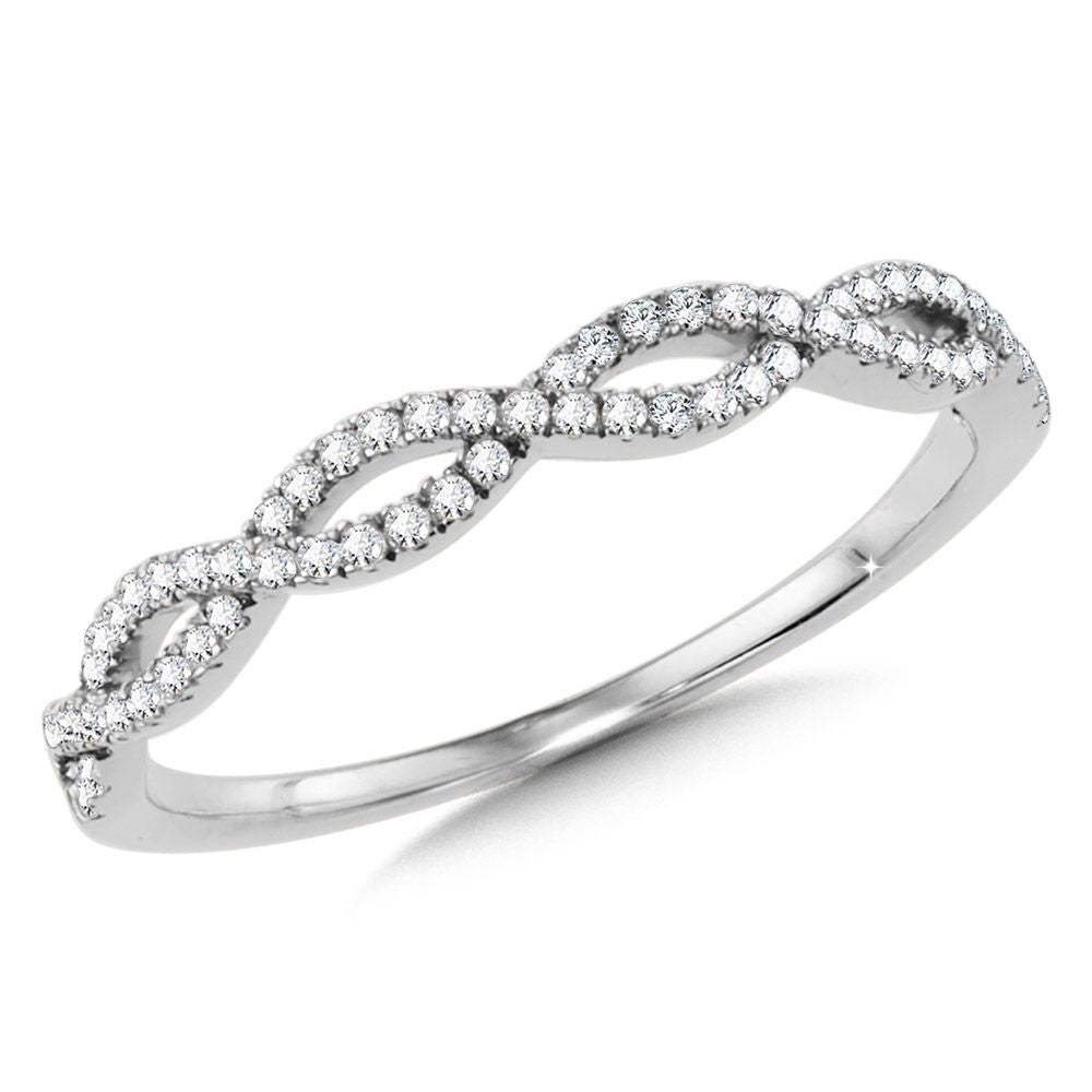 Diamond Cross Over Ring in White Gold