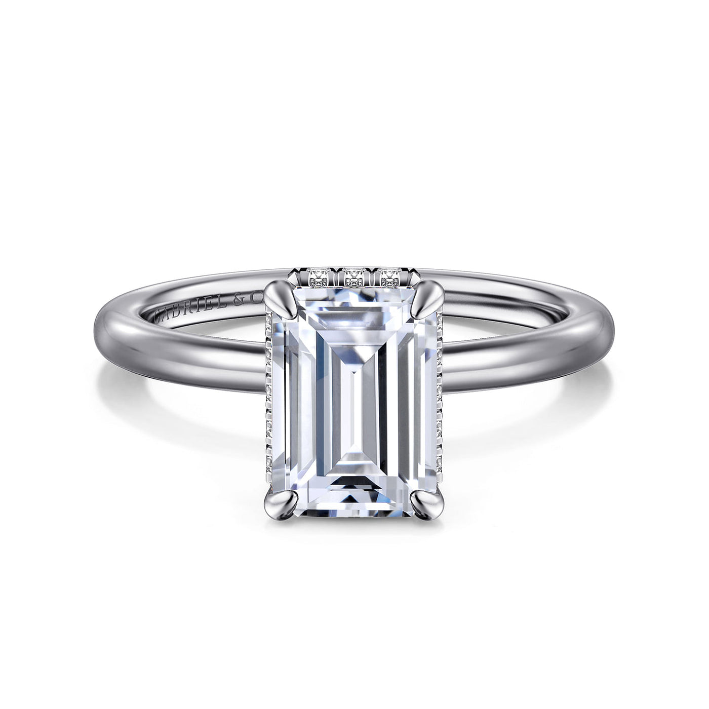 Emerald Cut Diamond Halo Engagement Ring in White Gold by Gabriel NY