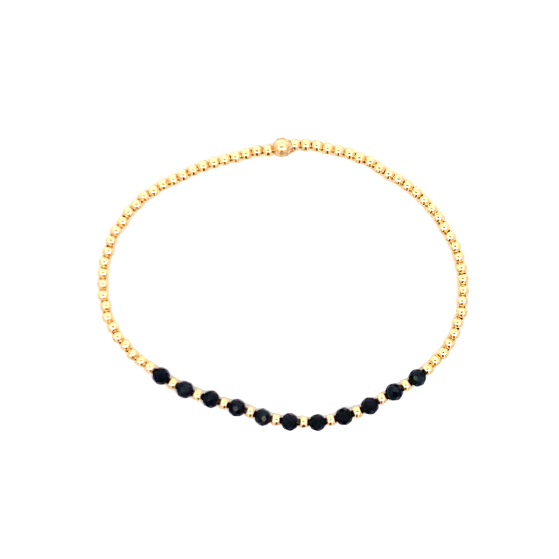 2mm Black Spinel and Gold Pattern Stretch Bracelet in Yellow Gold by Karen Lazar