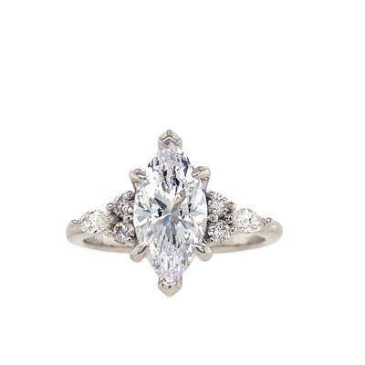 Marquise Center, Side Stone Engagement Ring in White Gold By Gabriel NY