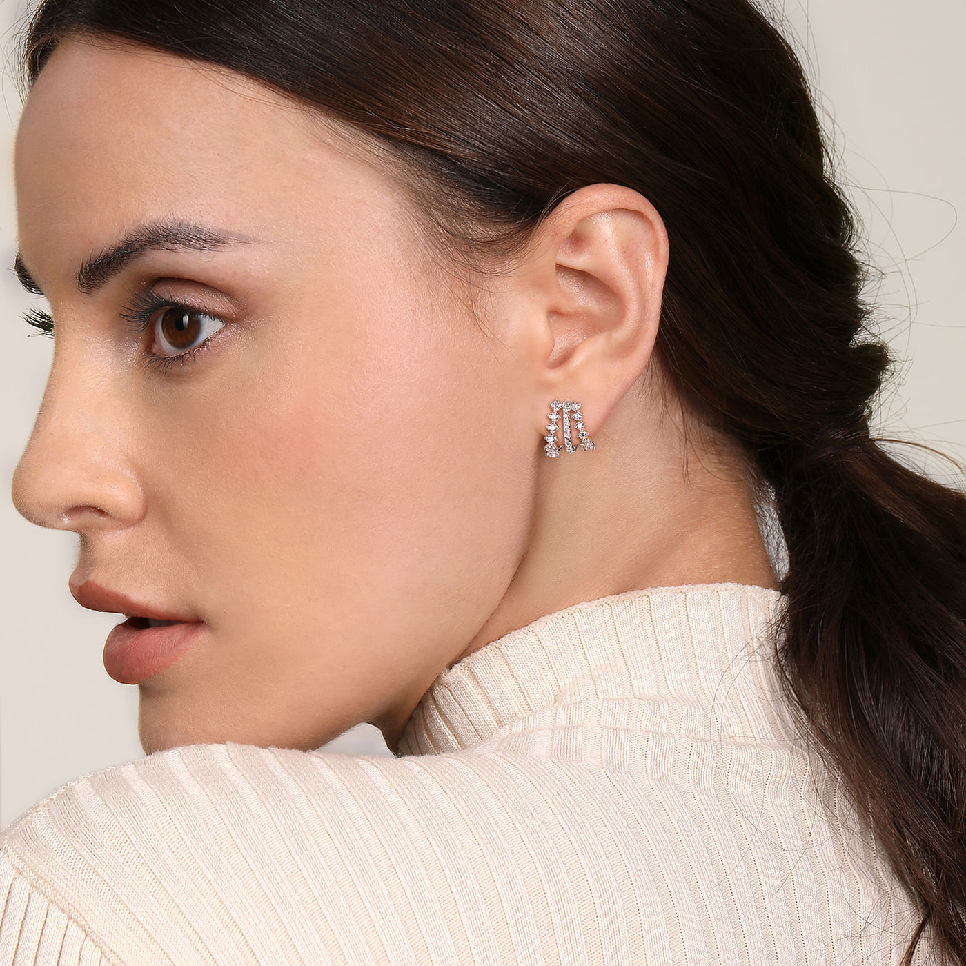 Diamond J Hoop Earrings in White Gold by Gabriel & Co.