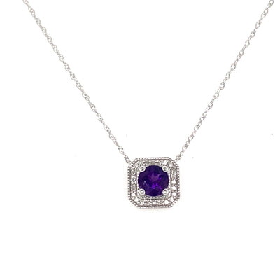 Amethyst Solitaire Necklace in White Gold