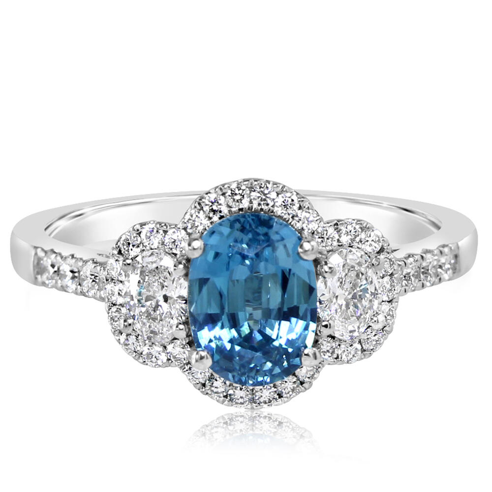 Parle White Gold Oval Blue Zircon Cluster Style Ring