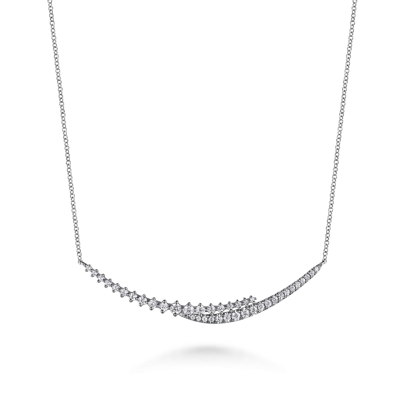 Graduating Diamond Bar Necklace in White Gold by Gabriel & Co.