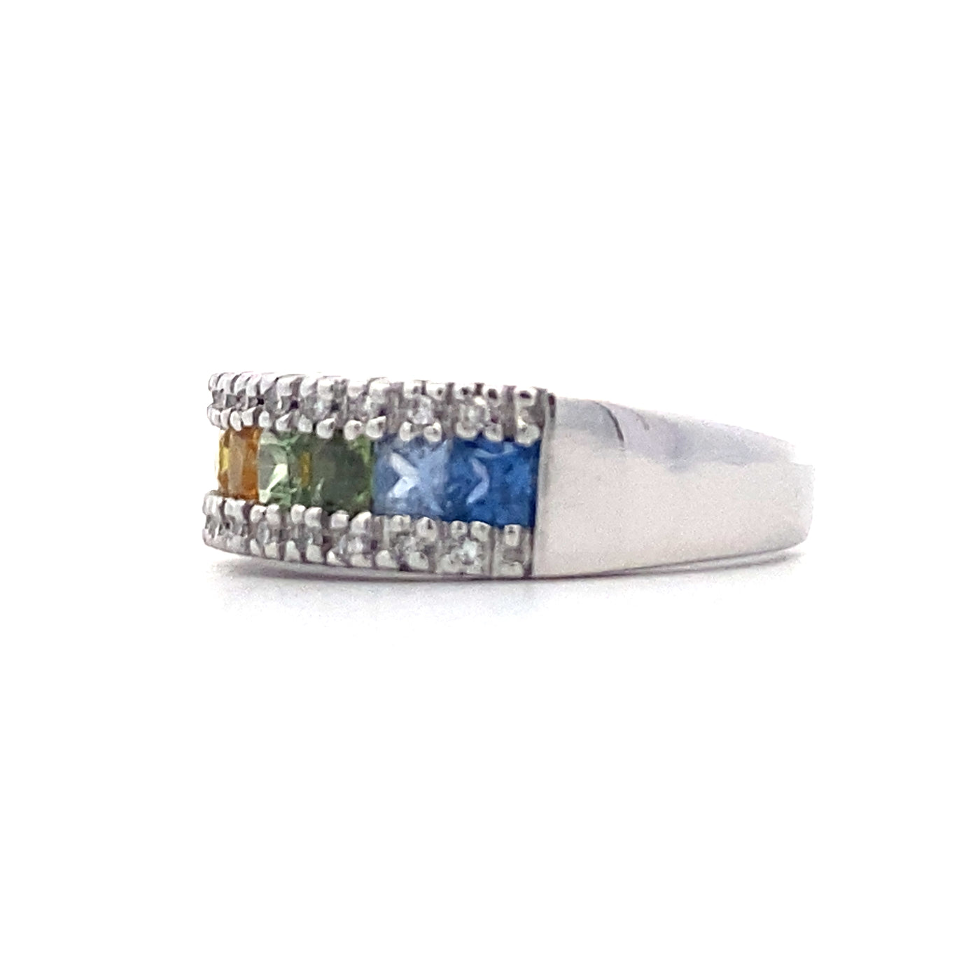 Estate Rainbow Sapphire & Diamond Ring in White Gold