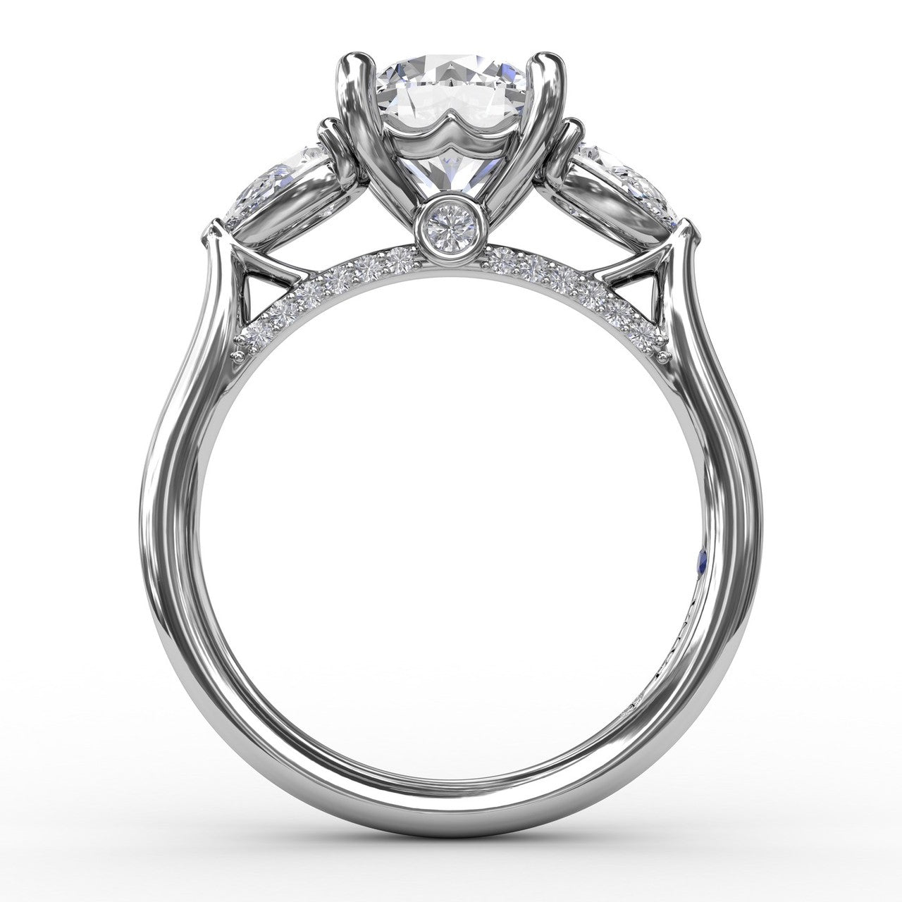 FANA White Gold Side Stones Round Shape Engagement Ring S3226/WG