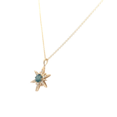 Montana Sapphire & Diamond Starburst Pendant in Yellow Gold by Parlé