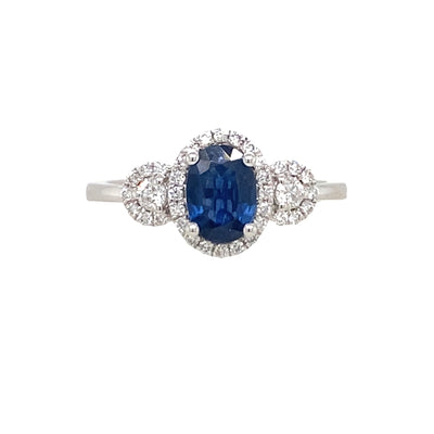 Blue Sapphire and Diamond Ring in White Gold