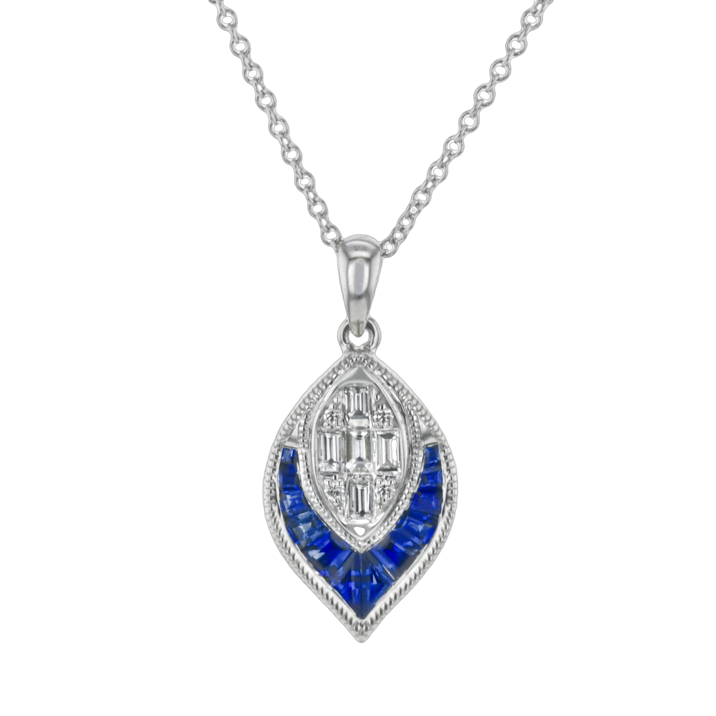 Simon G Jewelry White Gold Sapphire and Diamond Pendant