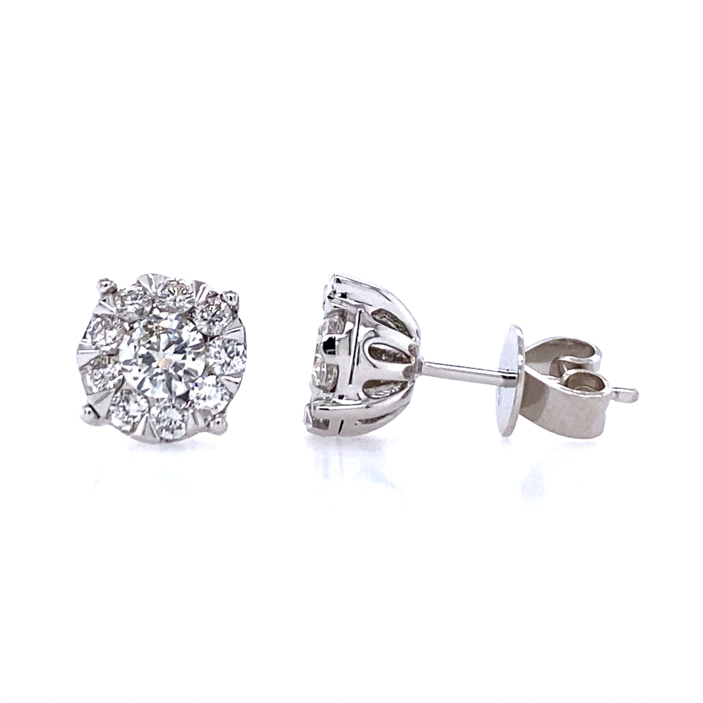 Estate Diamond Cluster Stud Earrings in White Gold