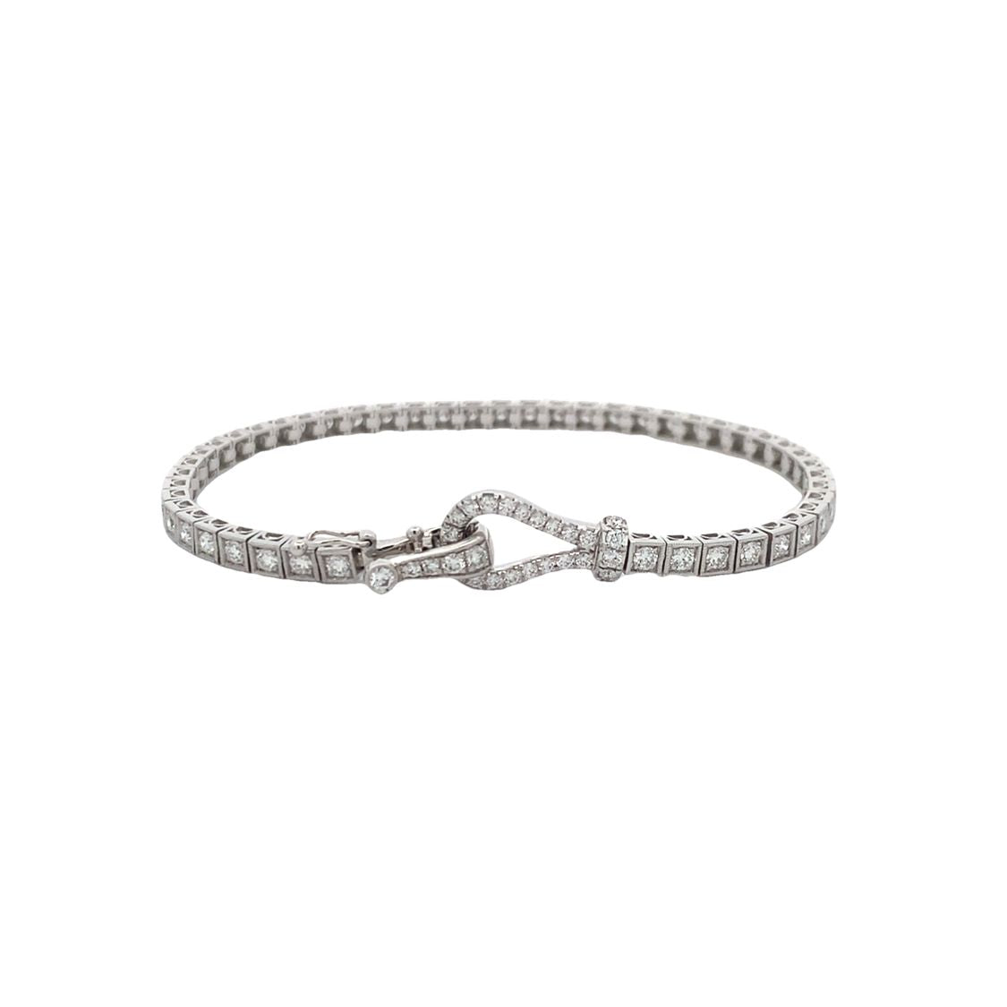 Diamond Buckle Tennis Bracelet in White Gold by Simon G