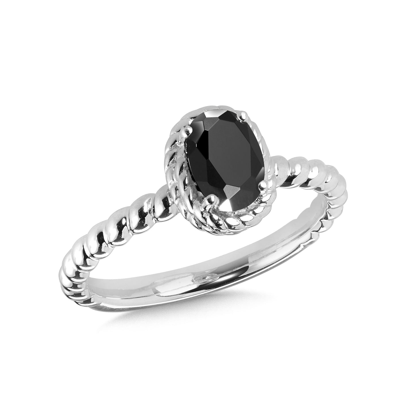 Onyx Halo Rope Ring in Silver