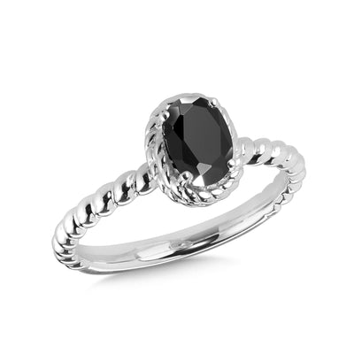 Onyx Halo Rope Ring in Silver