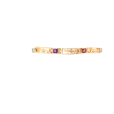 BCJ Estate Jewelry Yellow Gold Gemstone Greek Key Bracelet