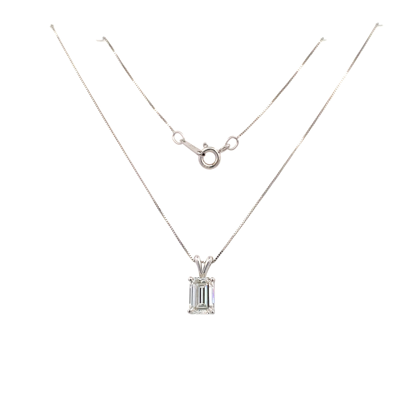 LAB -Created 1.5ct Emerald Cut Diamond Solitaire Pendant in White Gold