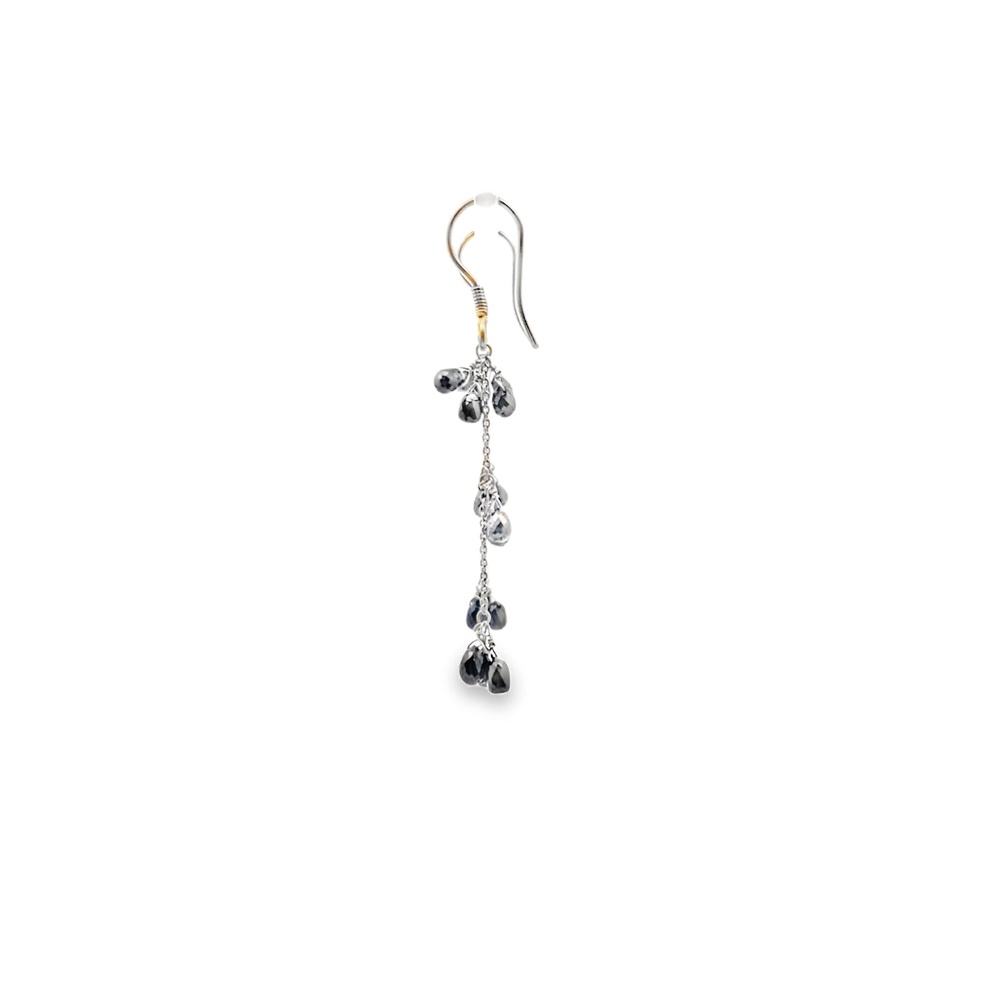 Black Diamond Briolette Drop Earrings 18 Karat White Gold